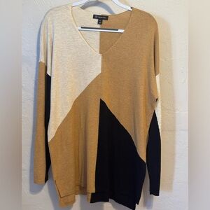 INC International Concepts Tan, Black & Cream Knit Top size XL
